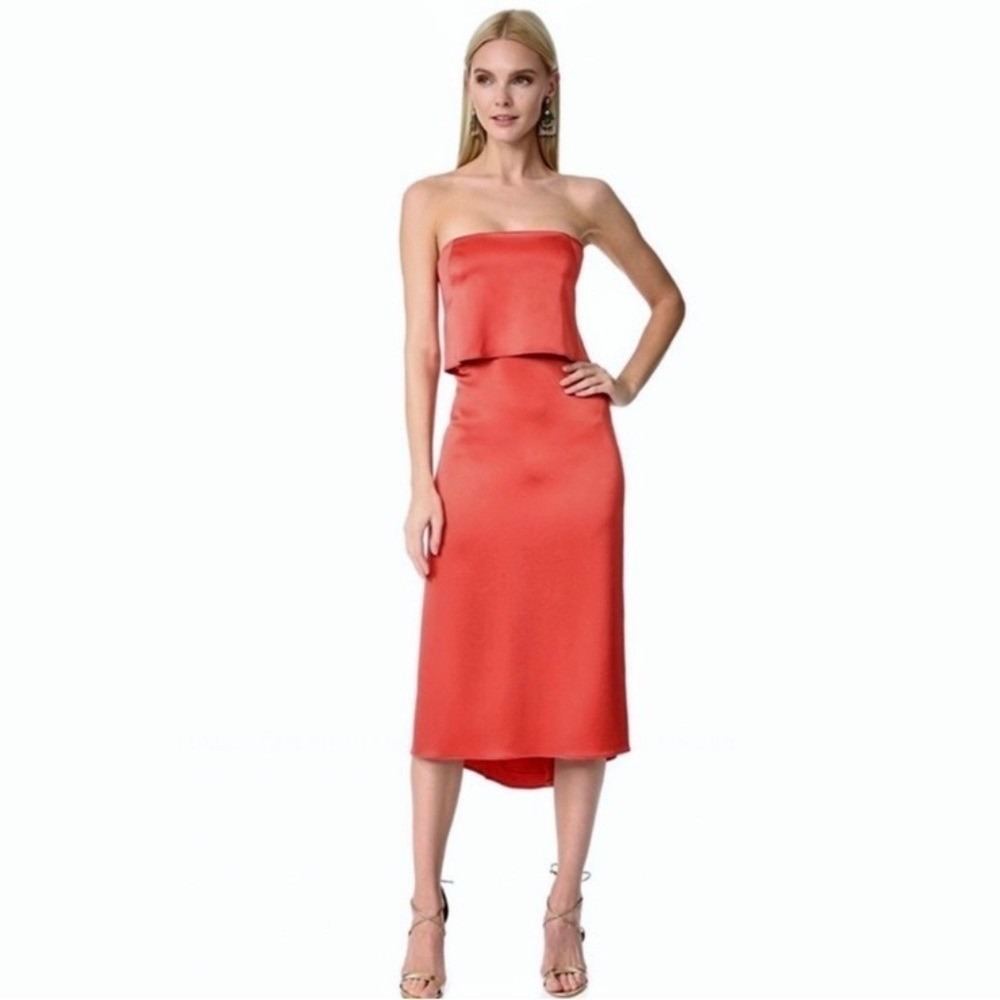 Halston Heritage Strapless Popover Satin Dress in Chili